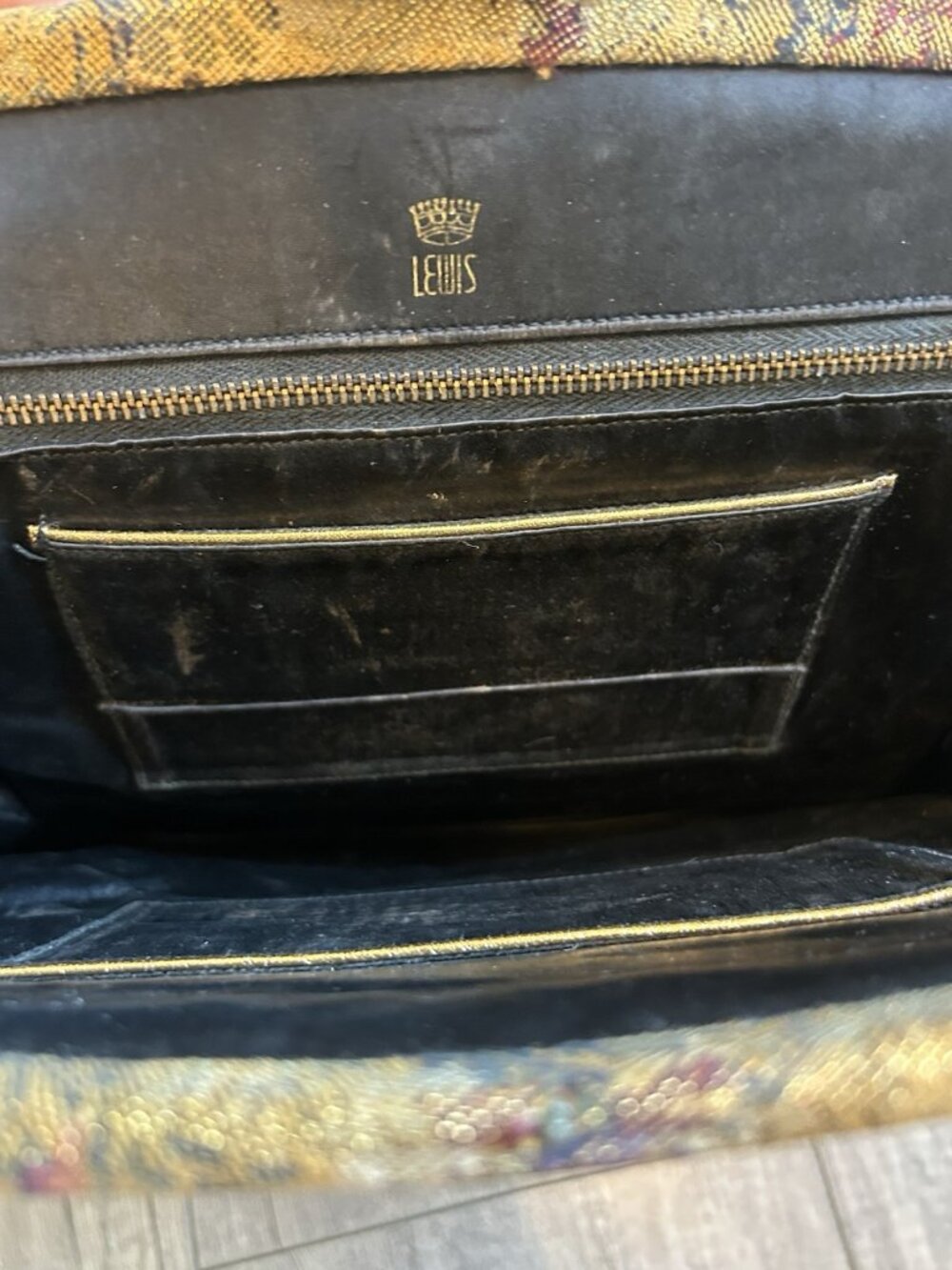 Vintage Crown Lewis Tapestry Purse Gold Floral Top Handle Bag Mid Century MCM - Picture 15 of 16